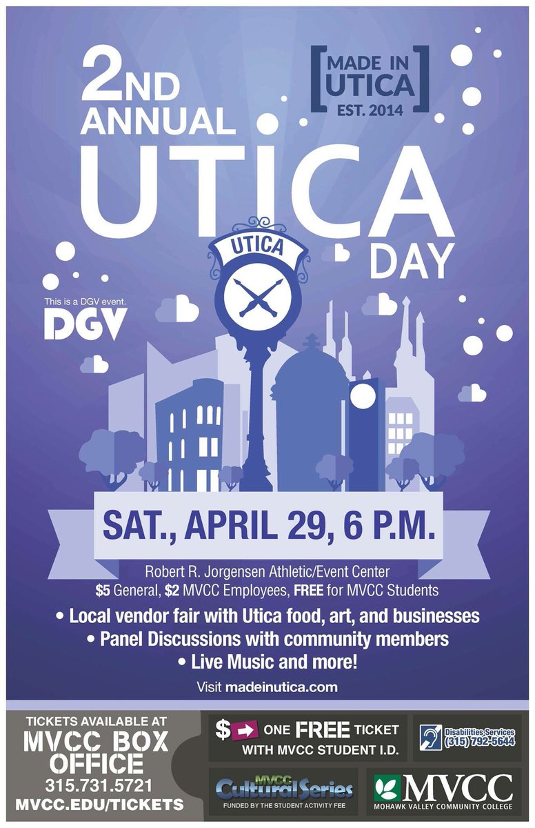 MVCCCultural's tweet photo. #UticaDay is ONE month away! Join us for a night of celebrating our city! @MadeInUtica @MVCC_UticaRome https://t.co/qKasbJKuwn