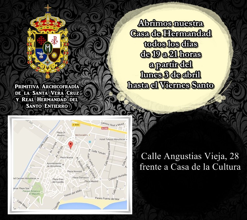 VCruzySepulcro's tweet photo. Anunciamos la apertura de nuestra Casa de Hermandad para la atención de nuestros hermanos a partir del lunes 3 de abril, de 19 a 21 horas https://t.co/I95zqjx6nN