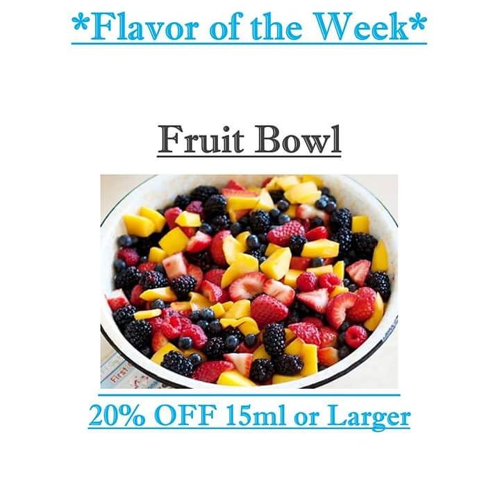 BsVapes's tweet photo. Flavor of the Week!

This weeks flavor of the week is... Fruit Bowl!
#fruitbowl #flavoroftheweek #tryitout https://t.co/Zq7HgKRFue
