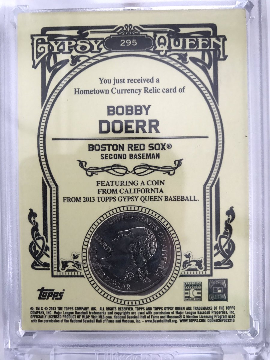 Doerrcollector's tweet photo. Not 2017 but how bout 2013 Gypsy Queen Bobby Doerr Hometown Collection with Quarter embedded #/5-only one I have ever seen #recentpickup https://t.co/lp0iFHY3Ch