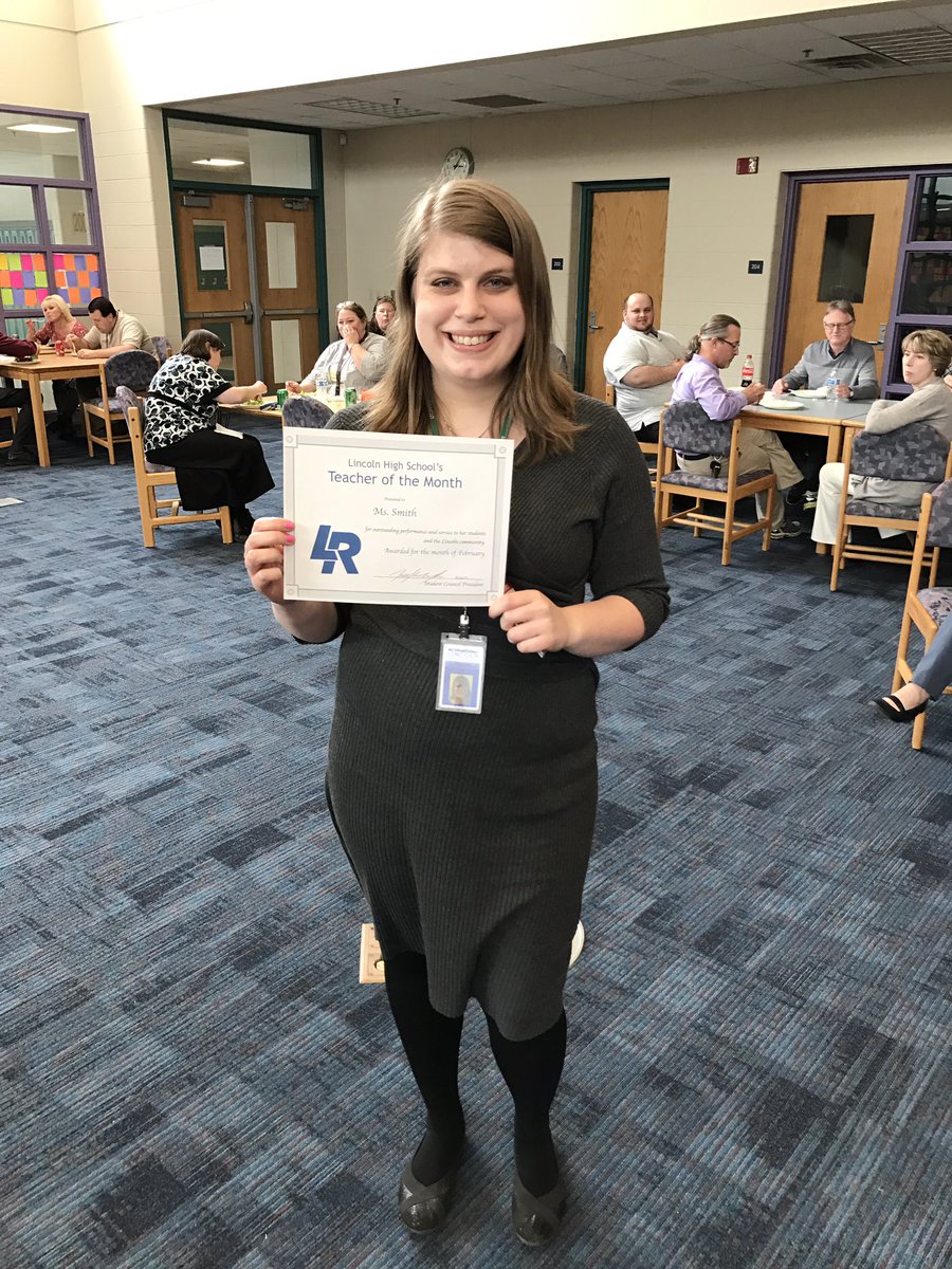 LHS_StudentCo's tweet photo. Congratulations to the teacher of the month for February, Ms. Smith. You have done a lot of great things for the Lincoln community! https://t.co/yZ4YYs3ysI