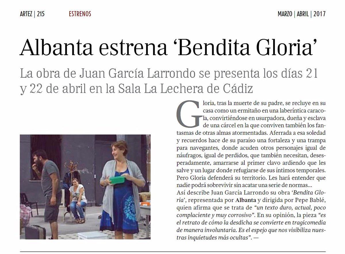 GarciaLarrondo's tweet photo. "Los miedos se me enhebran como agujas en el pelo y se hacen una trenza con mis labios cosiéndome la boca" #BenditaGloria estreno Cádiz 21/4 https://t.co/GuyCbtRfDV
