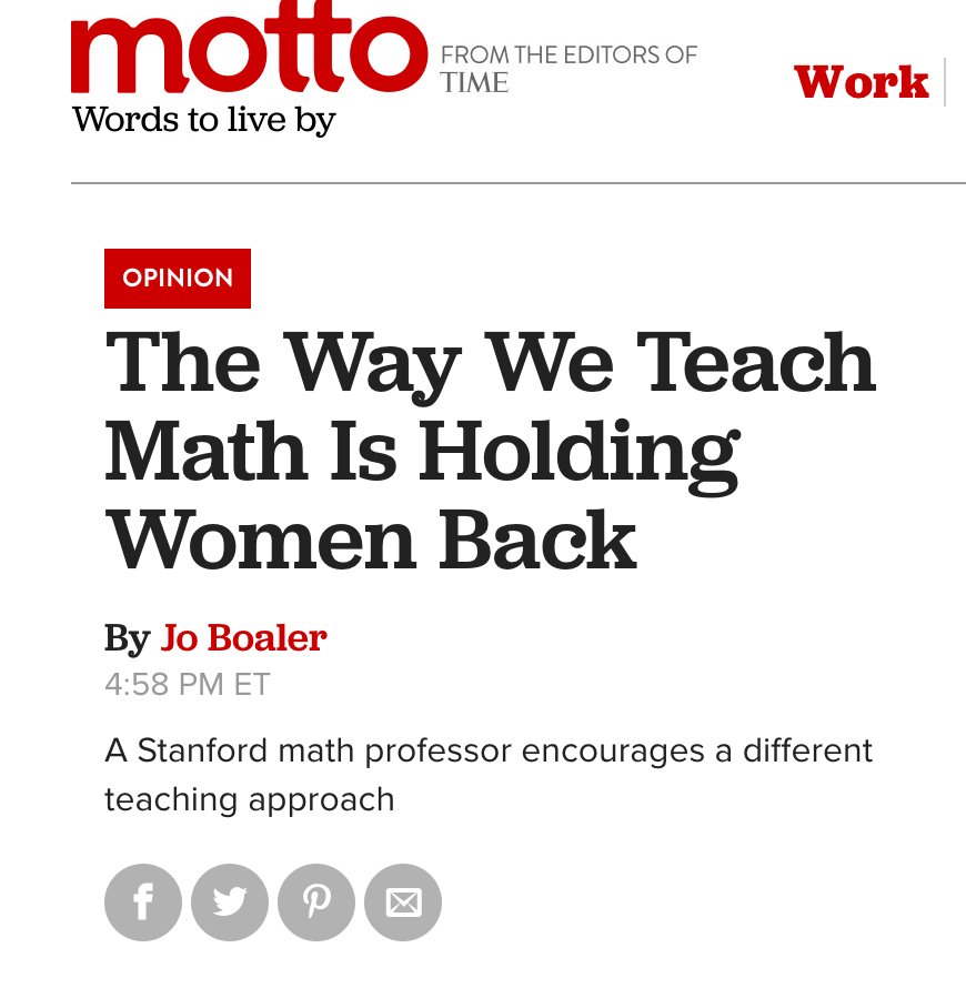 joboaler's tweet image. My new article in TIME / Motto: How speed damages math learners, especially women. Viva La Revolution!
motto.time.com/4717463/jo-boa…