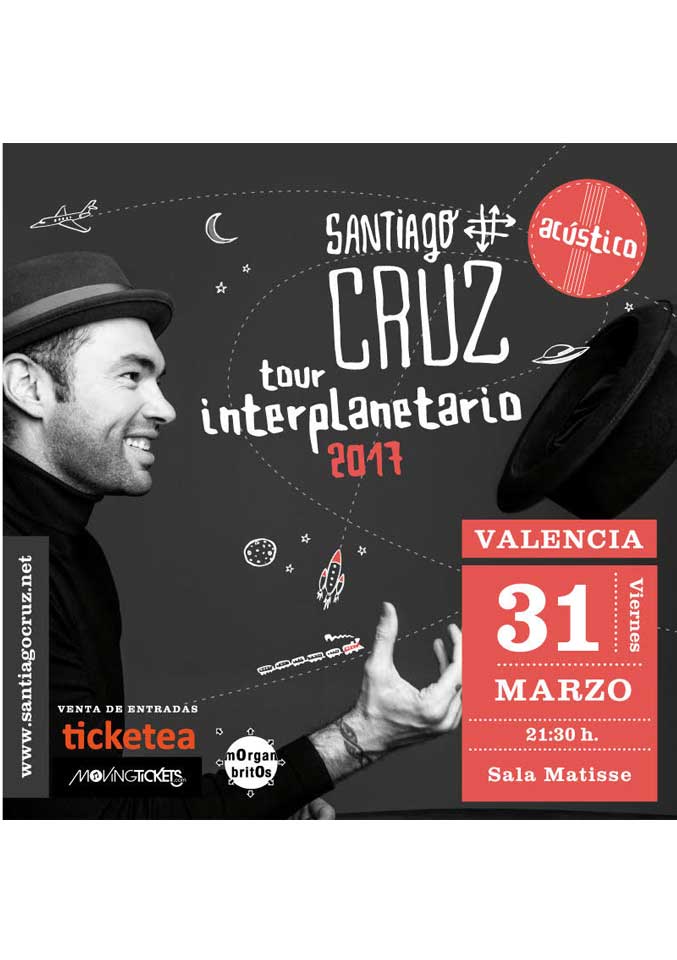 Ya llega <a href="/SantiCruz/">Santiago Cruz</a>! Su 'Trenes aviones y viajes interplanetarios' sonará 31MAR en @salamatisse #Valencia Entradas 🎫 movingtickets.com/entradas-santi…