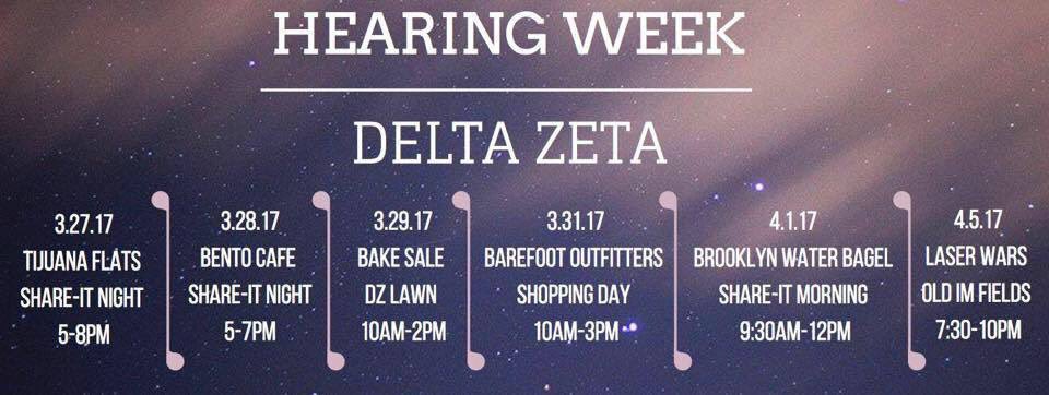 DeltaZetaFSU's tweet photo. Keep coming out this week and help us raise money for the Starkey Hearing Foundation and make sure to stop by Laser Wars on April 5th! https://t.co/ixuJw2jN4Q
