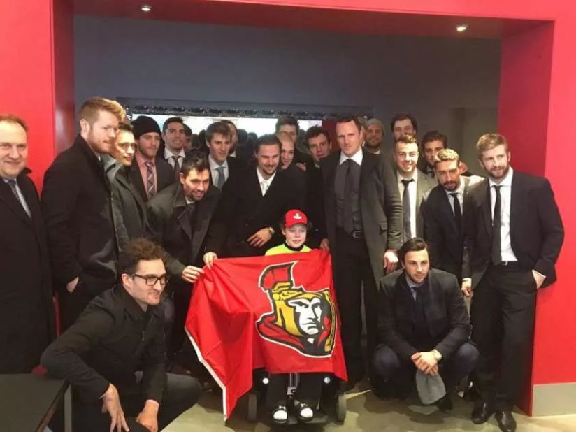 OttawaCitizen's tweet photo. Jonathan Pitre gets a surprise visit from the Ottawa Senators https://t.co/HvlfeaV7gV https://t.co/JAOIvKAYvS
