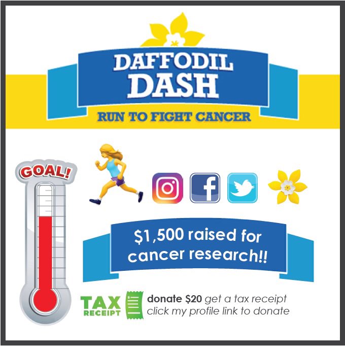 Huge thanks to everyone who sponsored me for the <a href="/cancersociety/">Canadian Cancer Society</a> #DaffodilDash 🌼🏃‍♀️

I've just surpassed the $1,500 mark ✔️ thank u!