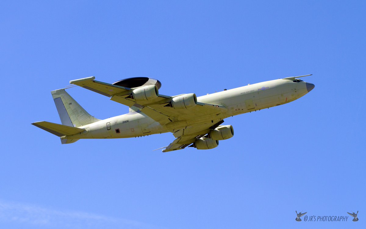 E-3D Sentry- ZH106, from RAF Waddington, in its primer as it leaves home base, on its way to Manchester to get repainted.