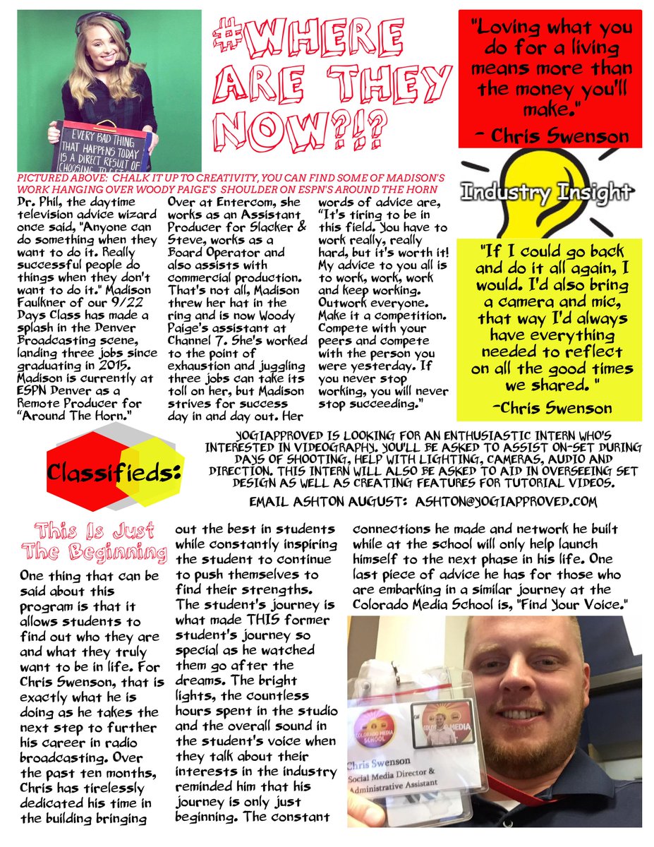CoMediaSchool's tweet photo. #HotOffThePress it's our #CMSWeeklyNewsletter ft. @Madman1314 @yogiapproved @SwensonOnAir @MileHighBands #AmalgamEffect #ColoradoMediaSchool https://t.co/Y3d6E7GvT4