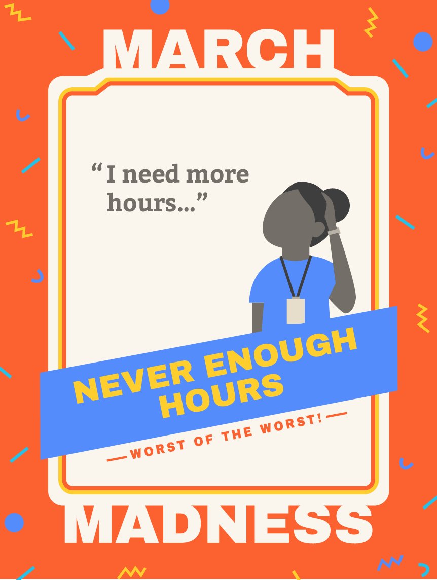WorkshiftUS's tweet photo. Never having enough hours is worse than being on call! #marchmadness #shiftwork https://t.co/TzGmRK6XJi