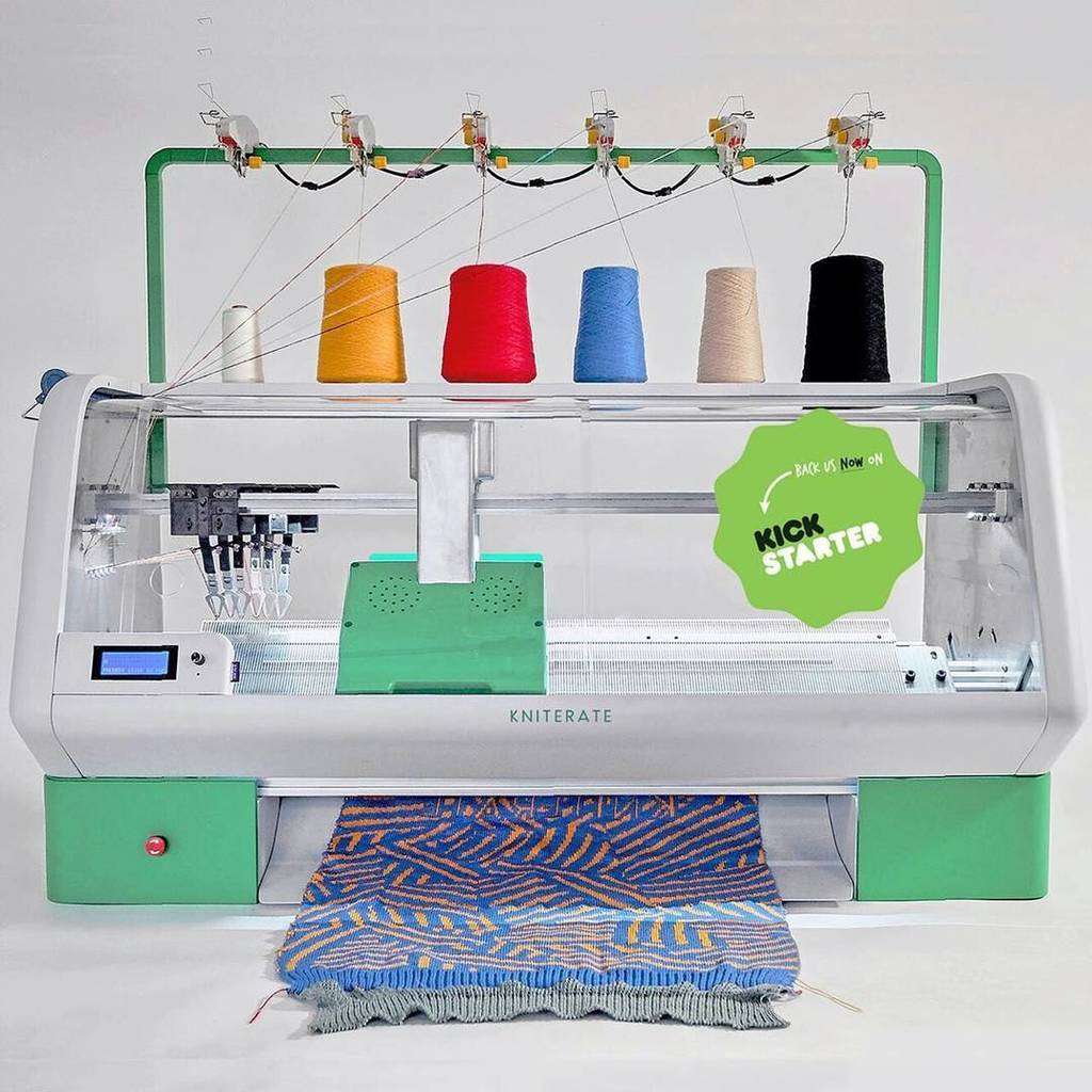 Kniterate's tweet photo. We are live on #Kickstarter! Back us now.
.
.
.
.
#Kniterate #knittingmachine #knitting #fabric #yarn #knitwear #maker #textiles #textilede… https://t.co/diEAwcHyBQ