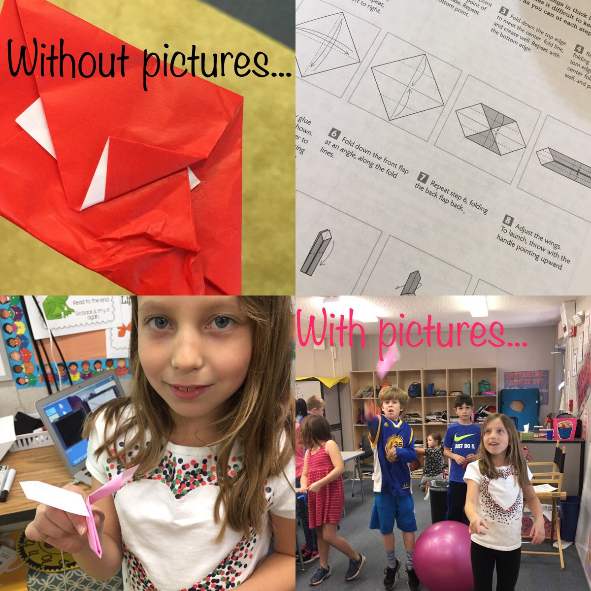 MaestritadeESOL's tweet photo. Origami fun with @RES_KKibler Ss. Following how to directions works better with pics!  #paperhelicopters https://t.co/Y4tdez6Lrt