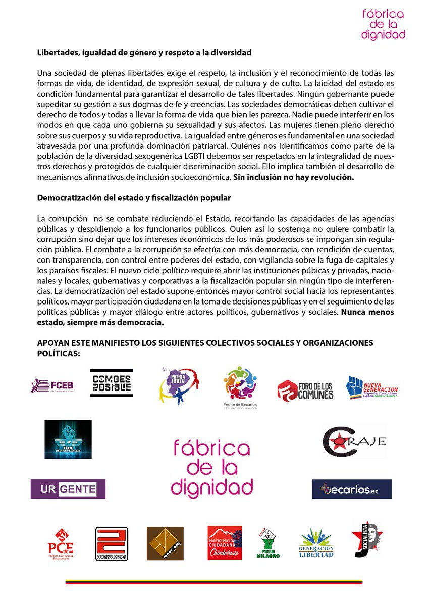 FabricaDignidad's tweet photo. Revisa el Manifiesto #FábricaDeLaDignidad2A sobre lo que está en juego en estás elecciones. https://t.co/M8HDzbs95w