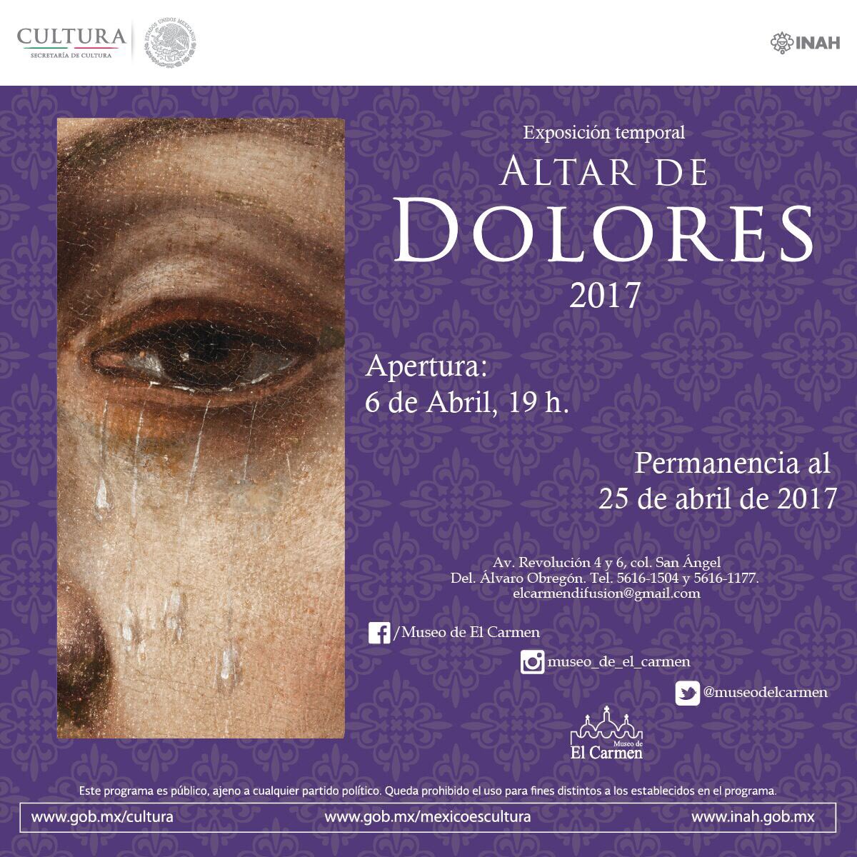 Los invitamos a la apertura de la #exposición temporal de #AltarDeDolores | jueves 6 de abril, 7 pm. ¡Ven y descubre el significado!