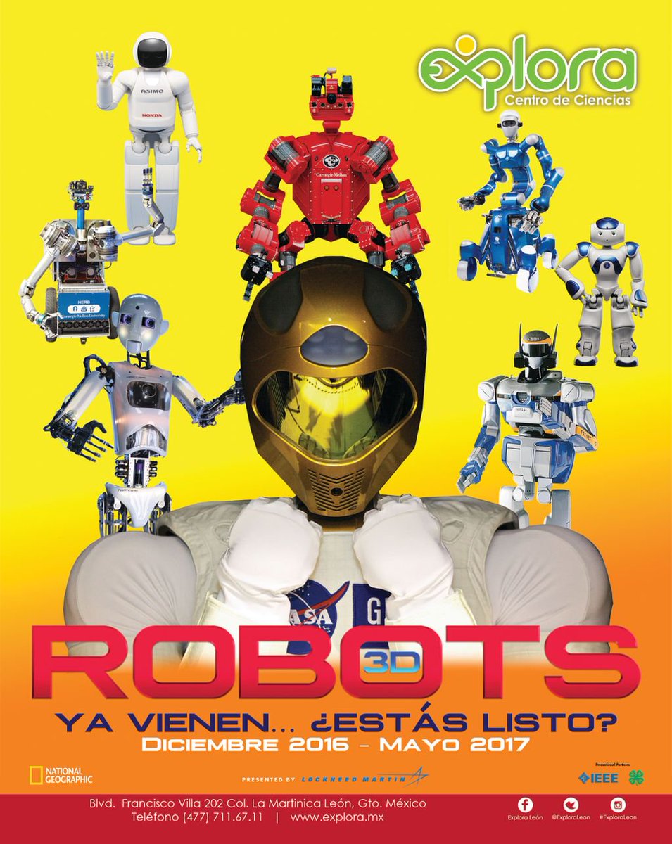 ExploraLeon's tweet photo. No te pierdas el estreno mundial en español de la película #IMAX #Robots3D, una producción de #NatGeo, sólo en #ExploraLeón. https://t.co/X1vAbu7hhm