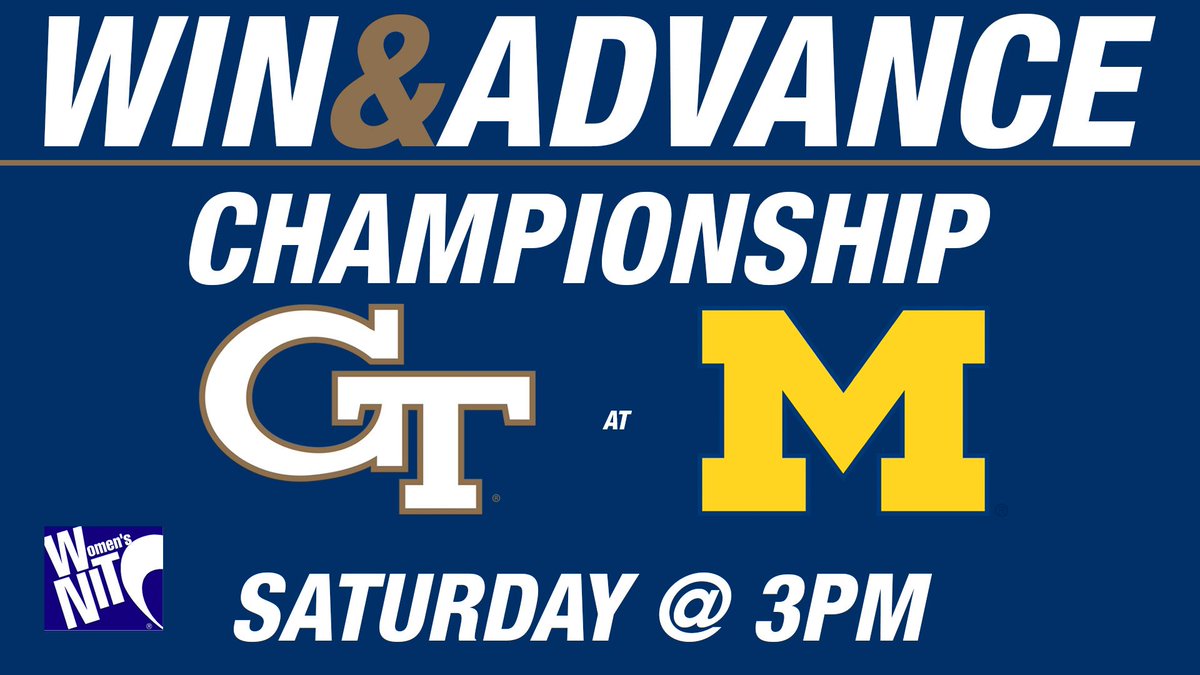 GTWBB's tweet photo. Georgia Tech will compete for the 2017 #WNIT Championship against Michigan on Saturday at 3 p.m. Game televised on CBS Sports Network. https://t.co/cpf3y55QEf