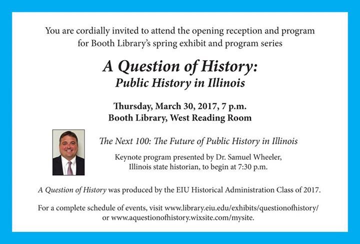 questionofhist's tweet photo. Tomorrow is the opening of "A Question of History" at @BoothLibrary! @spwheeler will be on hand to speak about the future of history in IL! https://t.co/BLkUVBiK6q