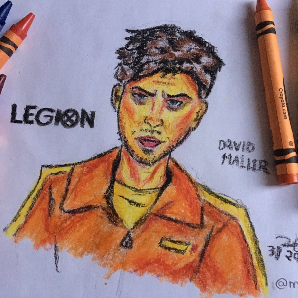 zooleykuh's tweet photo. Made this with only crayons because  it's #LegionFX season finale @LegionFX @thatdanstevens @Marvel #DanStevens https://t.co/ipLn5dAavU