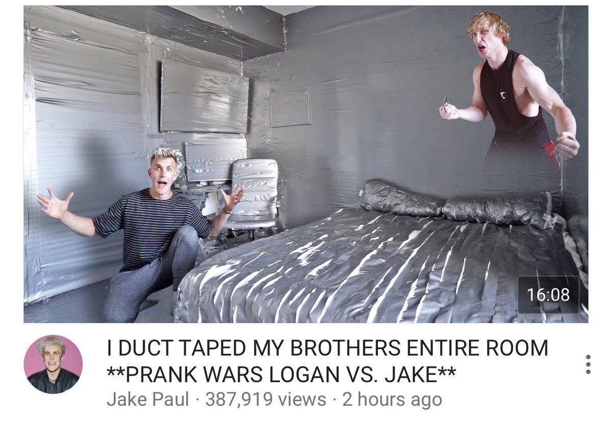 JakePaulStory's tweet photo. New Vlog | #JakePaul #Team10 #JakePaulers #DailyVlog #Brother #DuctTape #PrankWar #LoganVSJake #YouTuber #Room #LoganPaul #Prank https://t.co/IgbHLB4b7T