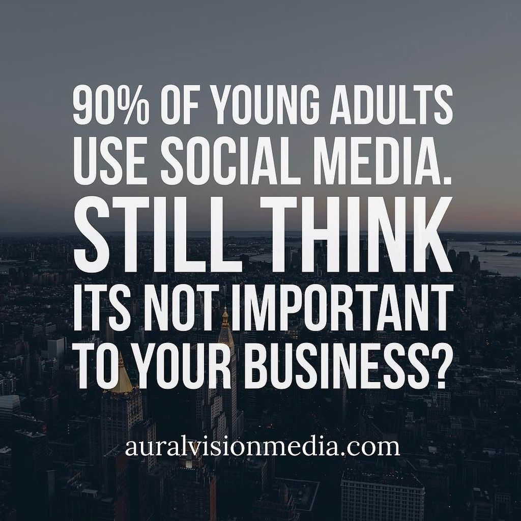 AuralVision_'s tweet photo. 90% of of young adults use social media, that's a lot of people. Not sure how to utilize it for your business prop… https://t.co/Z1GoqEPKya https://t.co/vpTQn6FNgq