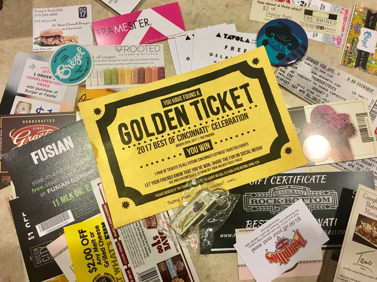 j_hagg's tweet photo. Look Mom, I got a Golden Ticket! Lots of fun tonight at @CityBeatCincy #bestofcincinnati https://t.co/JMyCLdqRkq