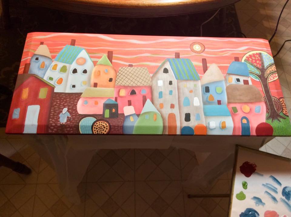 Vonster's tweet photo. My mom is 70+ now but still painting cool stuff like this bench seat. Love you mom! #LongLiveCreativity https://t.co/fl5WKpC0J0