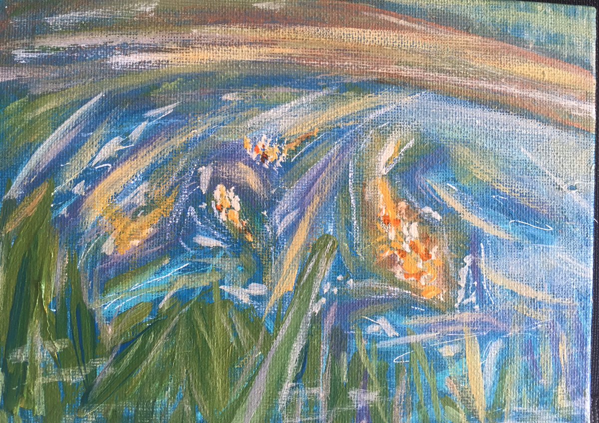 _julieclarkart_'s tweet photo. Some Thursday fish for you... new style painting #notjustblue #art #koi https://t.co/wVHpJukJB5