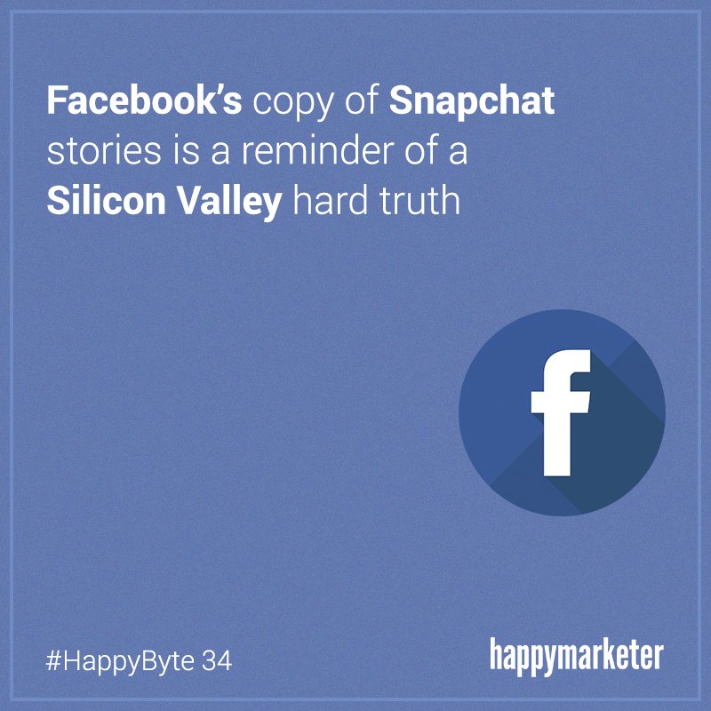 hmarketer's tweet photo. What does @Snapchat do when 'stories' are no longer unique? Find out with #HappyByte 34: https://t.co/E1cRD5IDmv https://t.co/xM8GE2eTog