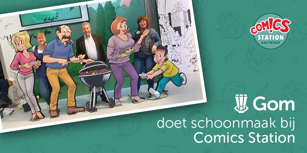Gom doet schoonmaak in <a href="/ComicsStation/">Comics Station</a> Antwerp. #facilicom #gom #comicsstation #antwerpen #schoonmaken #stripfiguren #pretpark #nmbs