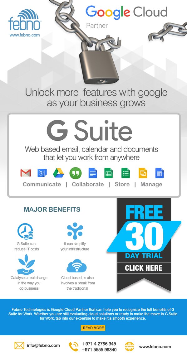 febnotechnology's tweet photo. Transform your organization with #Google #gsuite #GITEXShopper #UnityForSecurity  #يسقط_الجمال_لما  #القمه_العربيه https://t.co/MMoYmCWRYs