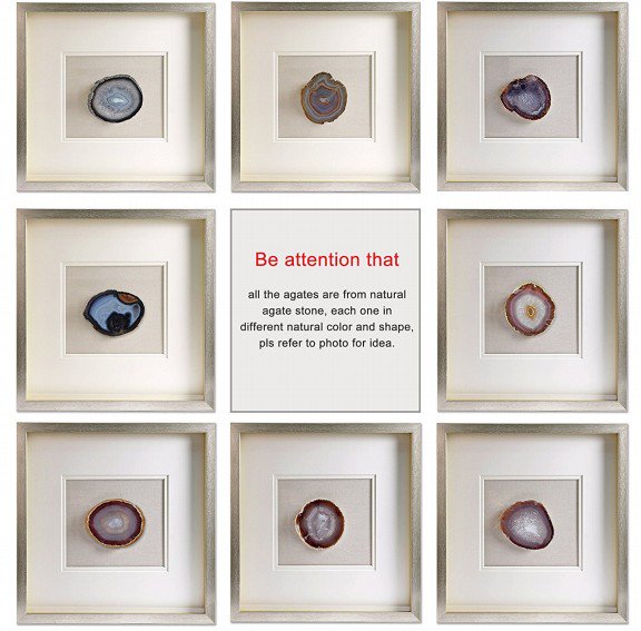 Agate stone framed artworks in various irregular shape #3Dshadowbox #walldecor #wallartwork #framedart #creative #interiordesign #agatestone