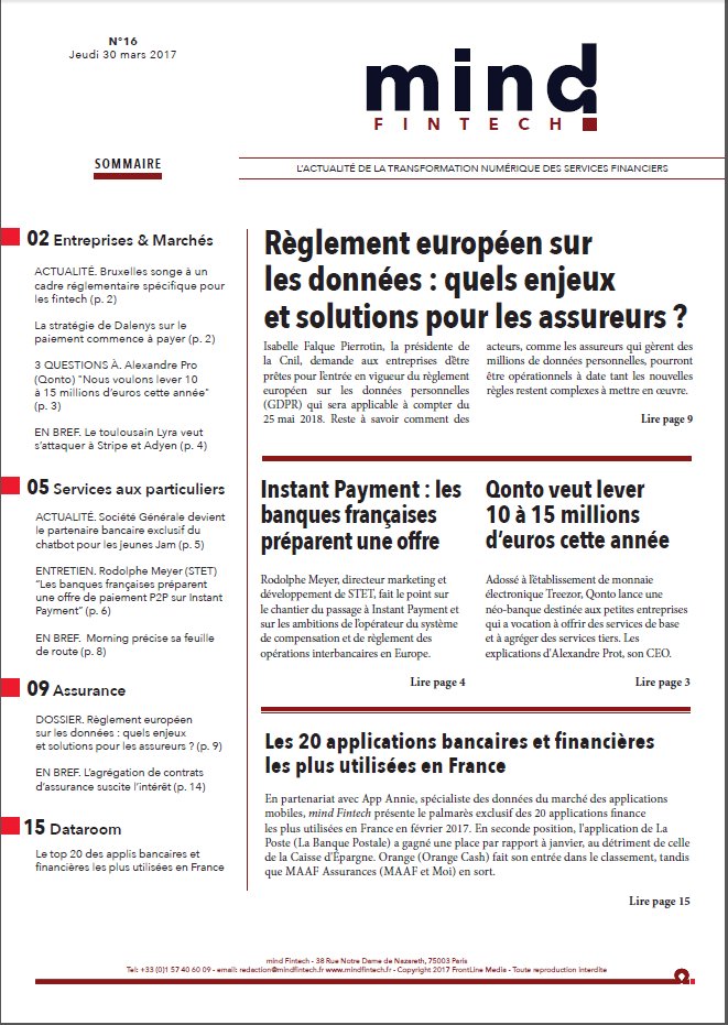 mindfintech's tweet photo. [Lettre n°16] GDPR &amp; Assurance | Entretien avec STET | 3 questions à @getqonto | Classement applis avec @appannie https://t.co/sgvpO0dKxR https://t.co/lSgc02GMRh