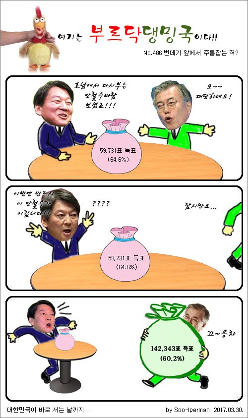 [부르닥댕밍국] 번데기 앞에서 주름잡는 격?