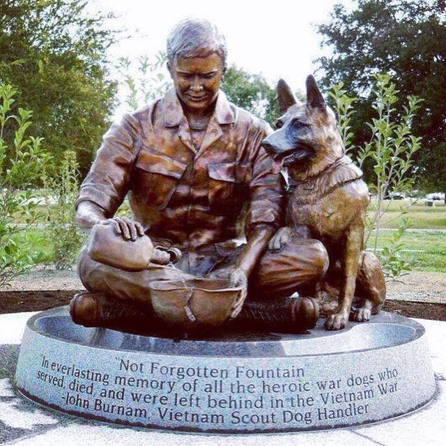 SergeantRex's tweet image. Today is National Vietnam War Veterans Day. Here's the "Not Forgotten Fountain" in honor of all war dogs that served in Vietnam. 🇺🇸 #K9