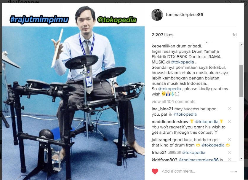 tonimasterpiece's tweet photo. @tokopedia Alhamdulillah saya sudah ikutan min :)
Kalau mau tahu pemenangnya lihat dimana ya min?
Mohon petunjuknya ;) (y) https://t.co/rO2q8jFIeD