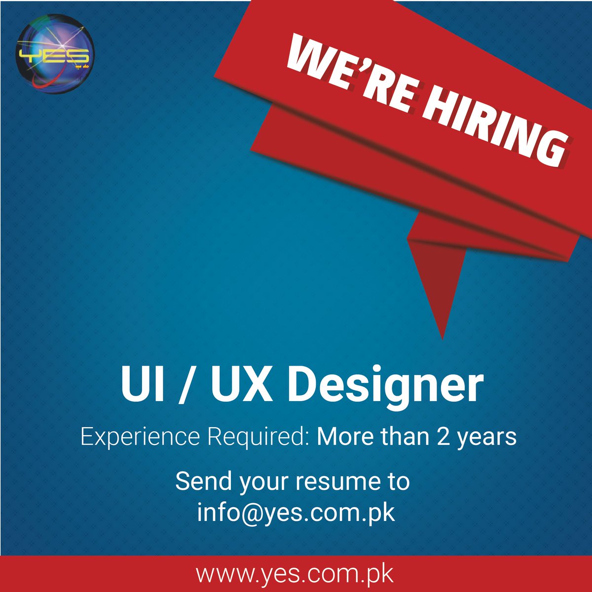 YESolutions3's tweet photo. WE ARE HIRING! 
UI/UX #Designer
Send your resume at info@yes.com.pk 
#Islamabad #Pak #Career #Jobopportunity #graphicdesigner #Employment https://t.co/0EeU53Tgce