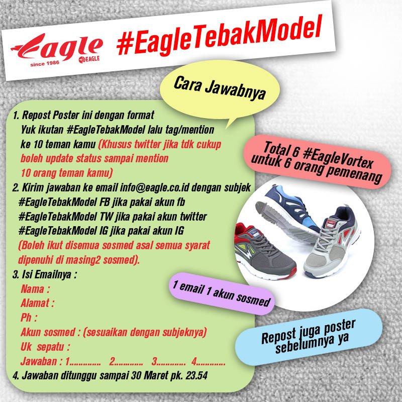 sepatueagle's tweet photo. @EnjoyKuis @PlesetanKuis @PejuangKuis @Serbakuis yuk buruan ikutan #EagleTebakModel cuma sampai malam nanti lho.ada 6 #EagleVortex hadiahnya https://t.co/lu23wZUJnO