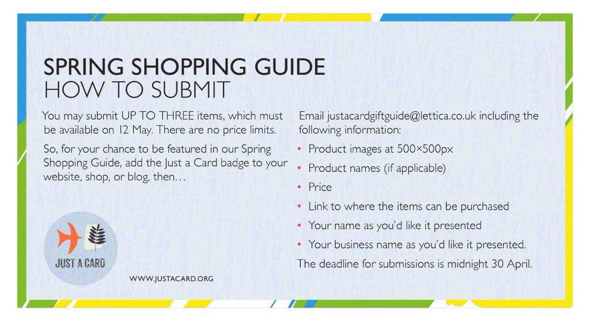 ⭐️CALL FOR ENTRIES⭐️

Enter our SPRING GIFT GUIDE!

Ace opportunity to show your work 

FREE but please RT &amp; follow Instagram.com/Justacard/