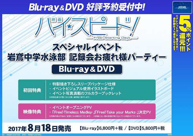 アニメイト名古屋 映像予約情報 映画 ハイ スピード Free Starting Days スペシャルイベント 岩鳶中学水泳部 記録会お疲れ様パーティー Dvd発売決定 本公演 追加公演の両方を収録 初回特典としてイラストボードやフルカラー