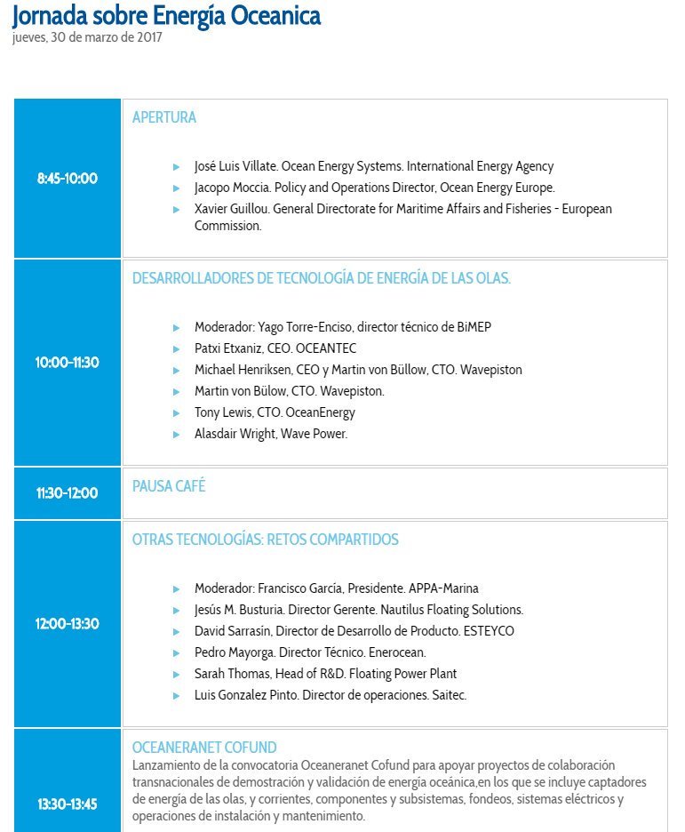 BEC_Bilbao's tweet photo. Programa de jornadas día 30 #MarineEnergyWeek en la ➡️ #WMW17 🚢 https://t.co/DwulGlJkFE Energía Oceánica https://t.co/008vQRfpnS