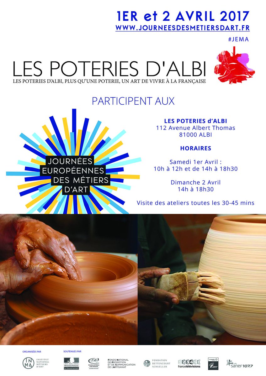 7idee's tweet image. Découverte des ateliers des @Poteries_Albi du 1er au 2 avril 2017 !
#Tarn #Albi #JEMA #Poterie
7ix.fr/gqdrm
