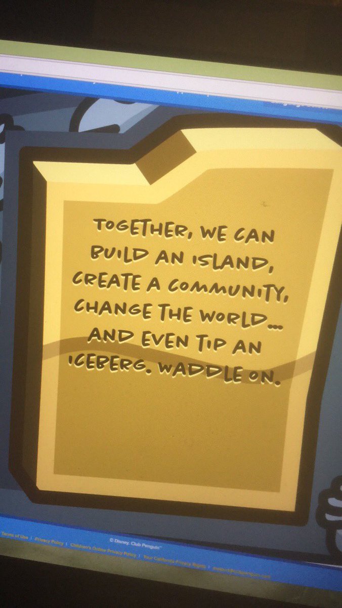 together we tipped the iceberg two times in the last 30 minutes of <a href="/clubpenguin/">Club Penguin Island</a>. i'll miss you guys :)
#clubpenguin