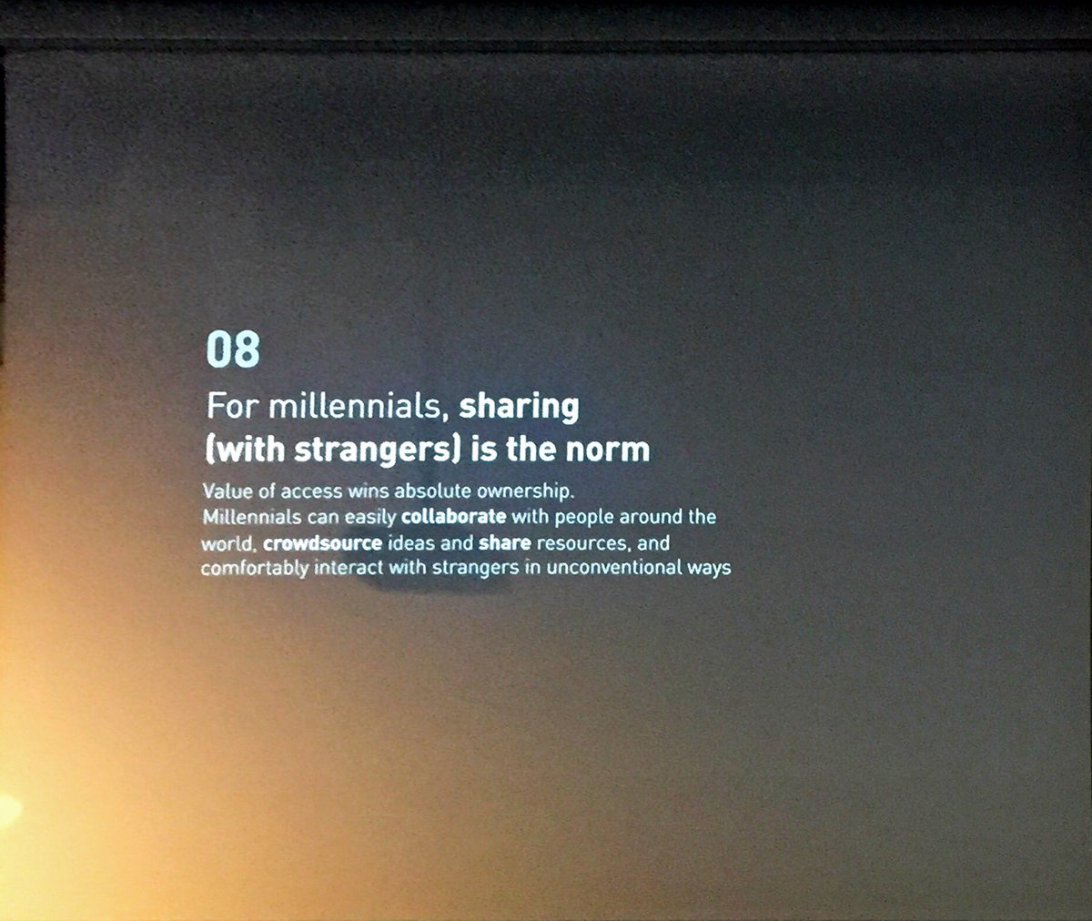 Access is more important than ownership combined with a strong sharing culture in millennials. Great speech by F. Casalegno at #MITVIENNA17