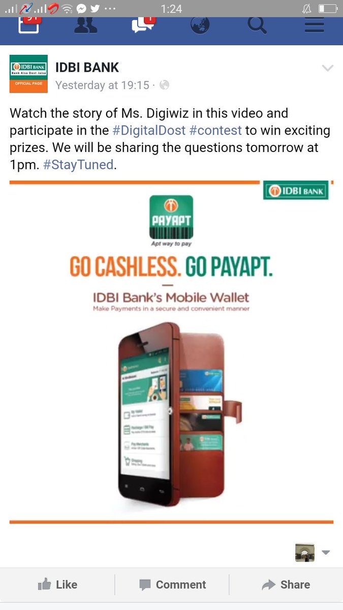 BiniBasheer1's tweet image. A2) By using IDBI Banks mobile wallet PAYAPT #DigitalCost