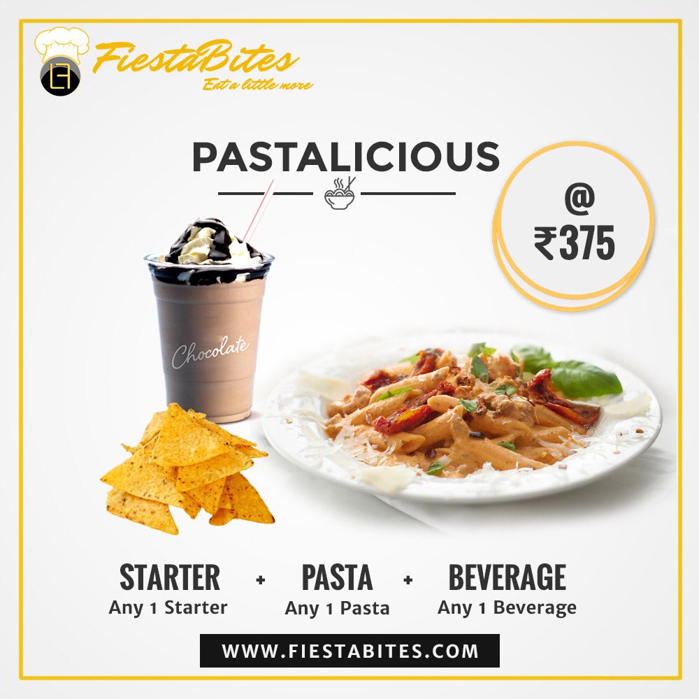 fiestabites's tweet photo. "PASTALICIOUS COMBO" 
ANY STARTER + PASTA + JUICE/MILKSHAKE (any one ) 
Order now - +919619232555
#Fiestabites https://t.co/6W3xRVAQOo