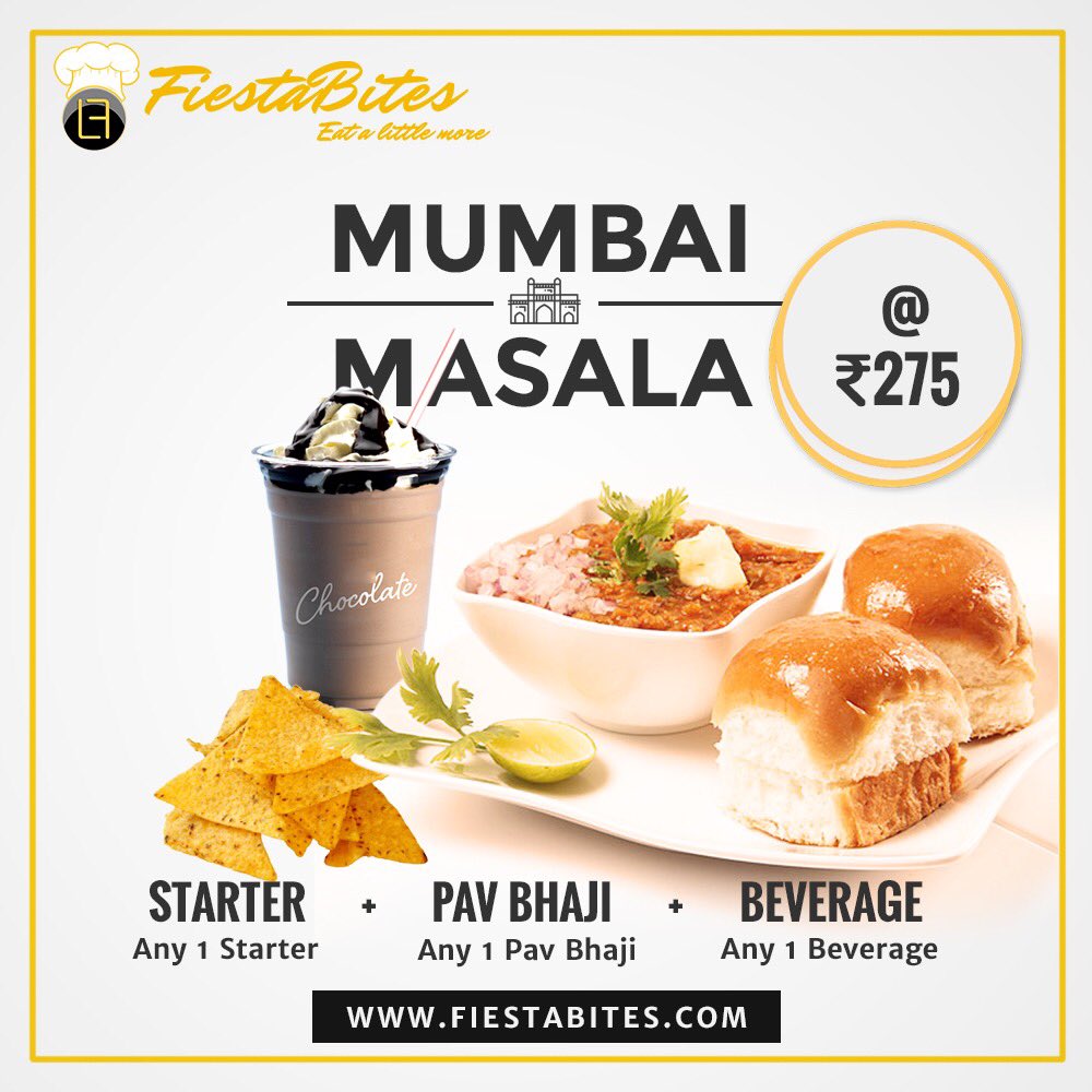 fiestabites's tweet photo. "MUMBAI MASALA  COMBO" Is sure to make you order again &amp; again .
ANY STARTER + PAV BHAJI + JUICE/MILKSHAKE (any one ) .
.
#Fiestabites https://t.co/05dhZknqwh