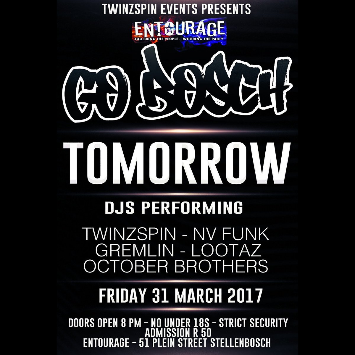 TwinzSpin's tweet photo. Tomorrow We get Naughty at @entourage_nightclub #GoBosch !!! https://t.co/NKdIDP2RtK