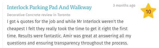 MrInterlock's tweet photo. Our Clients Matter #MrInterlock #Testimonial @homestars https://t.co/2aiwYplHOH