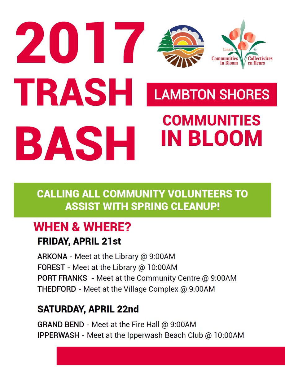 Save the date ... April 21 &amp;22 TRASH BASH 2017 <a href="/LambtonShores/">Lambton Shores</a>  See the attached information #volunteers #community