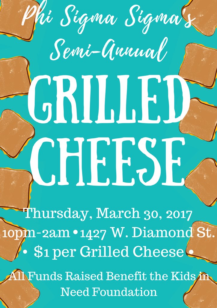 TONIGHT'S THE NIGHT!! Help us raise $1K for <a href="/KidsInNeed/">Kids In Need Foundation</a> at our biggest philanthropy of the semester! #PhiSigWomenMakeTheBestGrilledCheese